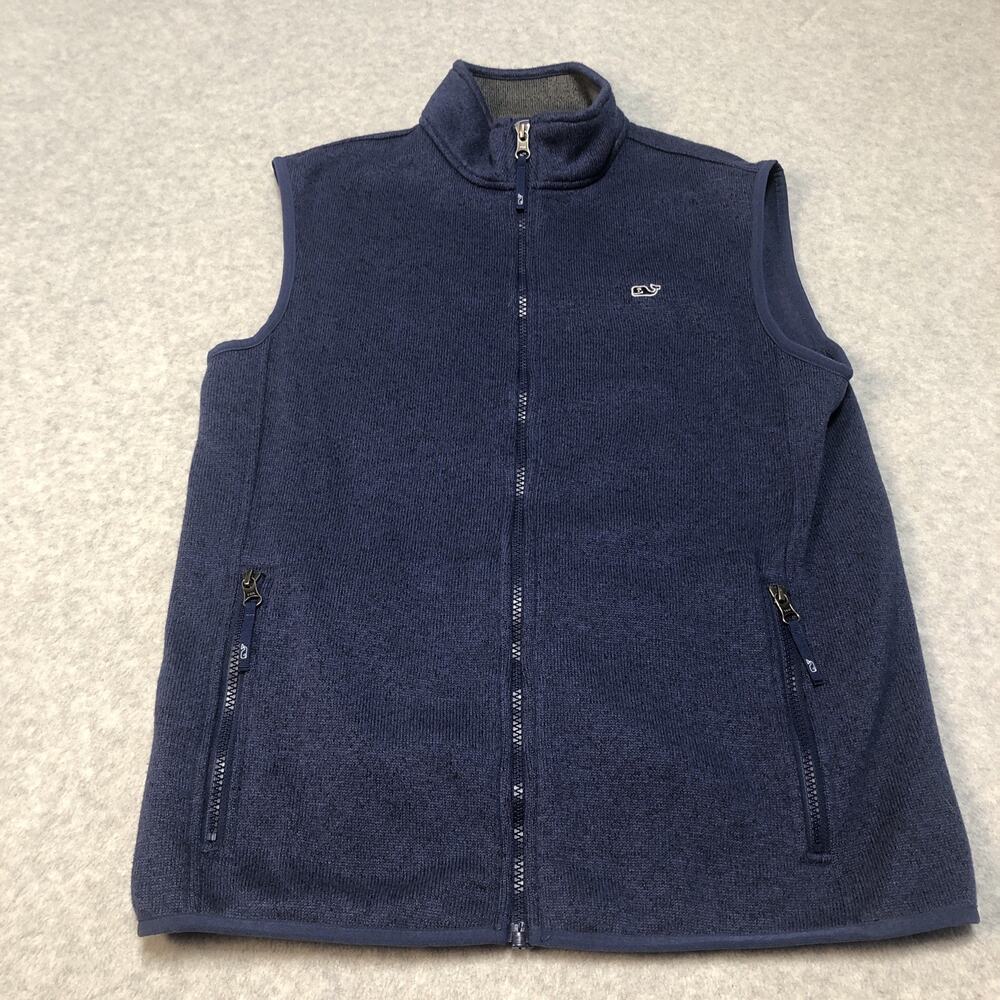 Vineyard Vines Fleece Vest Mens Small Blue Pockets Full Zip Whale Logo Preppy